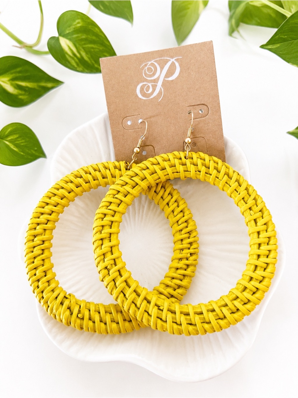 Plunder Yellow Woven Hoop Earrings | Statement Boho Earrings | NWT